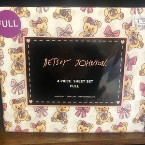 Betsey Johnson Pink and Yellow Teddy Bear Sheet Set RARE